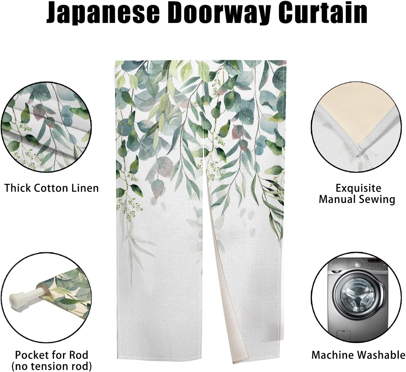 Japanese Noren Door Curtain Green Plants Print 335x709