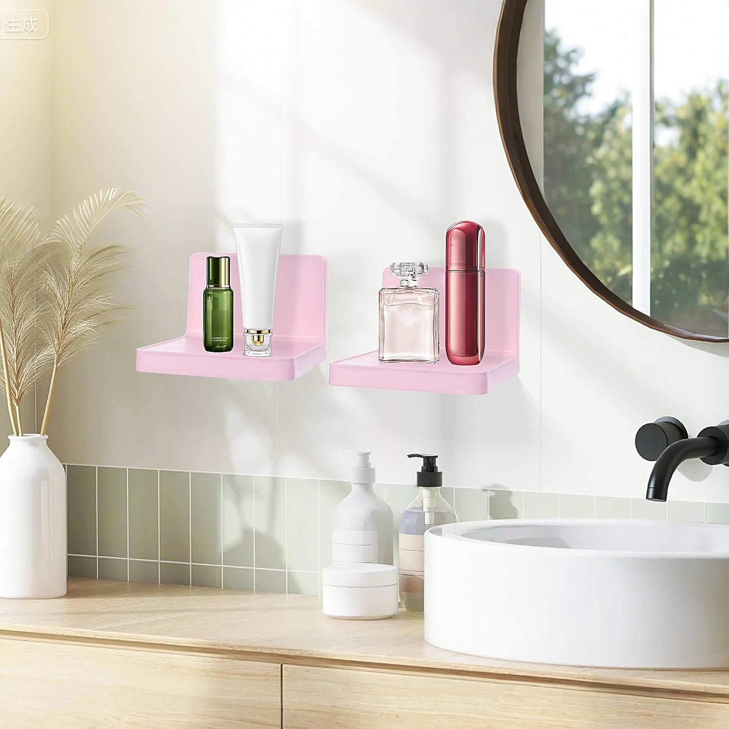 Set of 6 Small Floating Wall Shelves in Pink