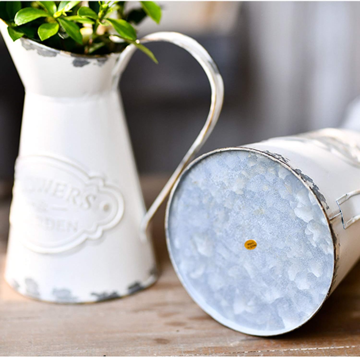 Rustic Metal Flower Vase with Shabby Chic Design