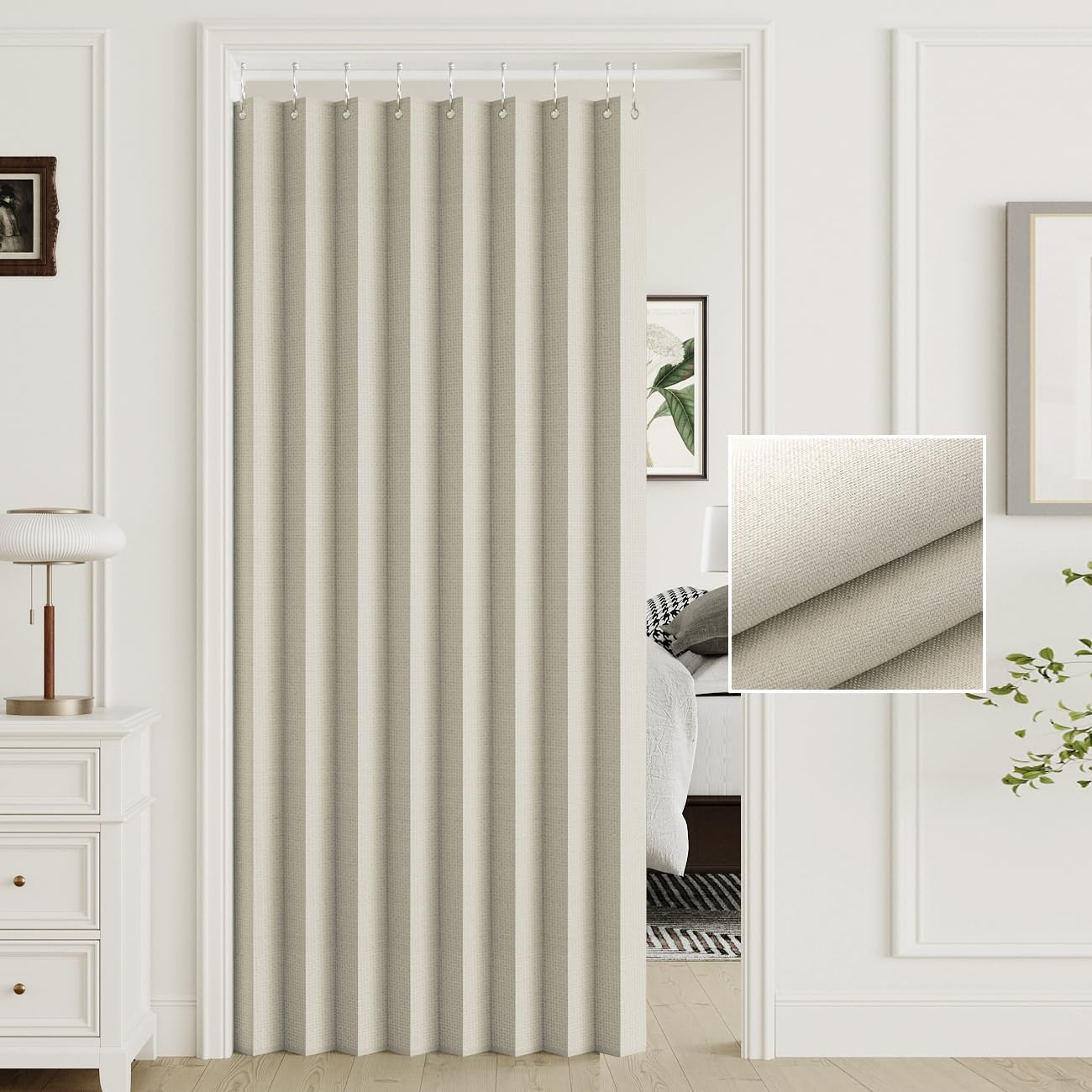 Turquoize Ivory White Blackout Accordion Door Curtain