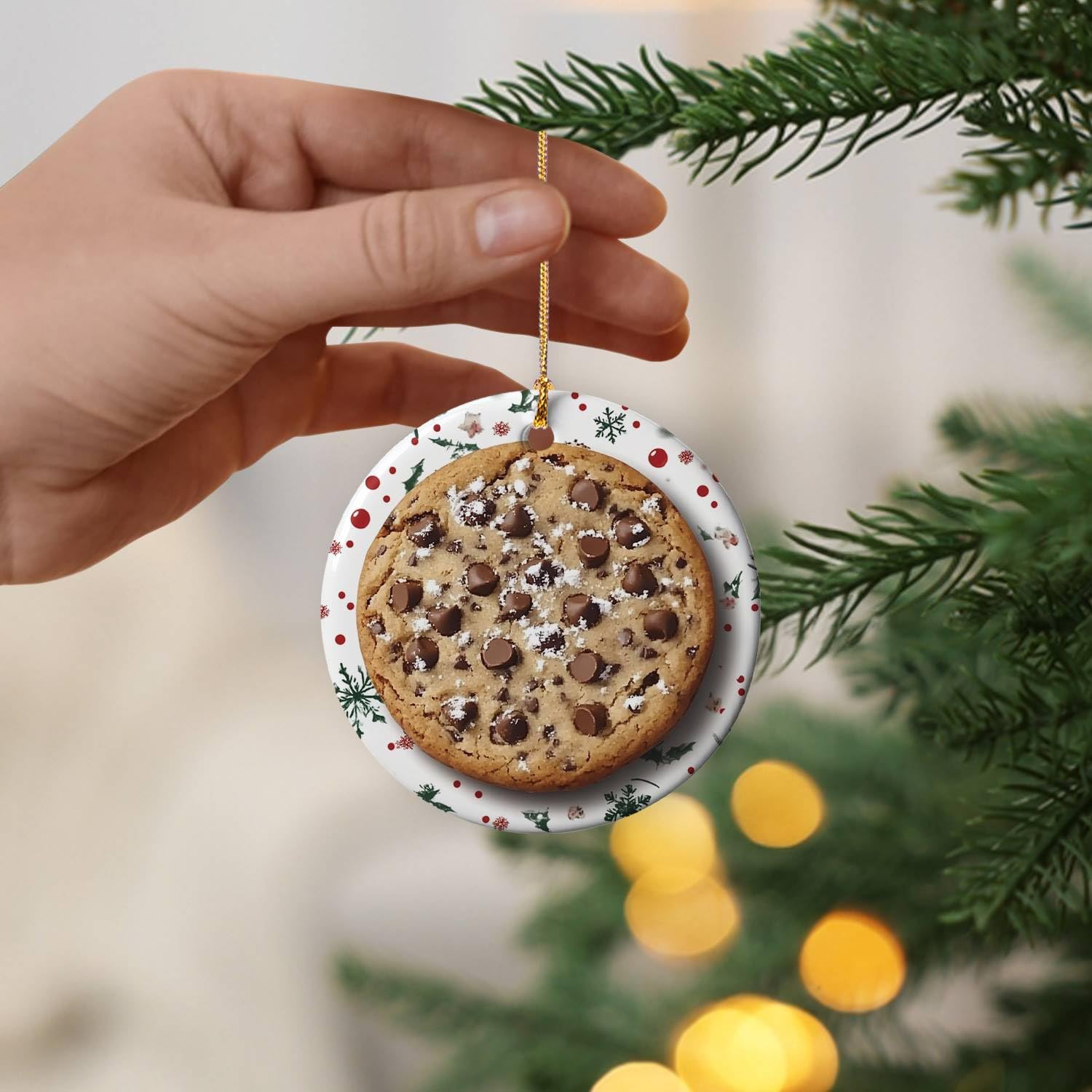 Chocolate Chip Cookie Design Ceramic Ornament for Christmas Tree
