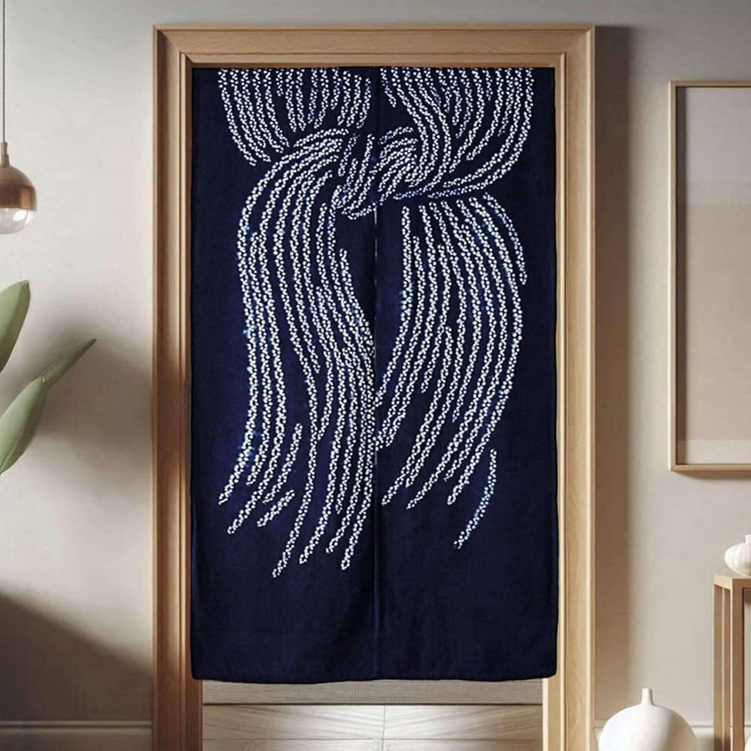 Hand Dyed Japanese Noren Curtain - Lucky Knot Indigo 335x59in