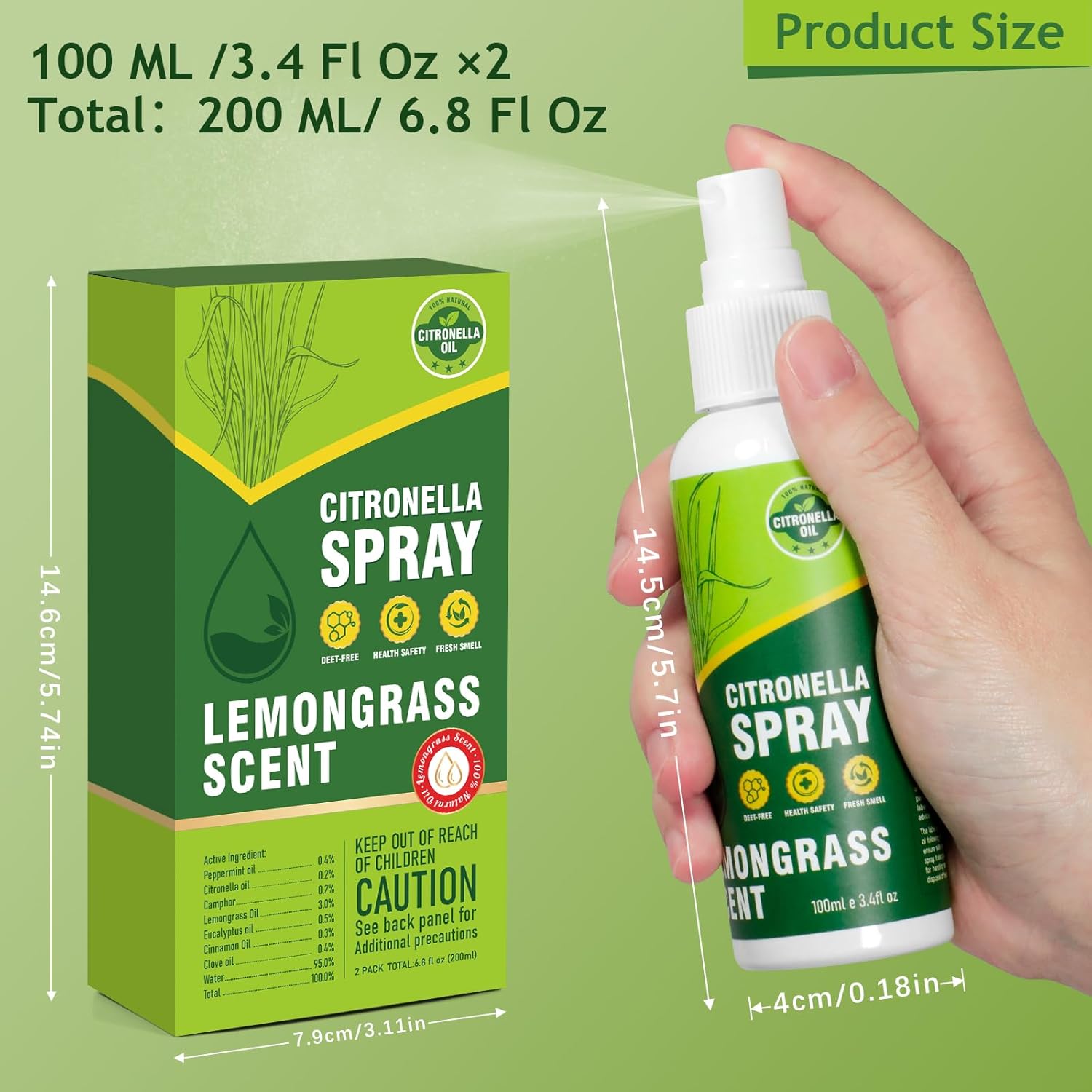 DERDUFT Citronella Spray 200ml DEET-Free Natural Scent