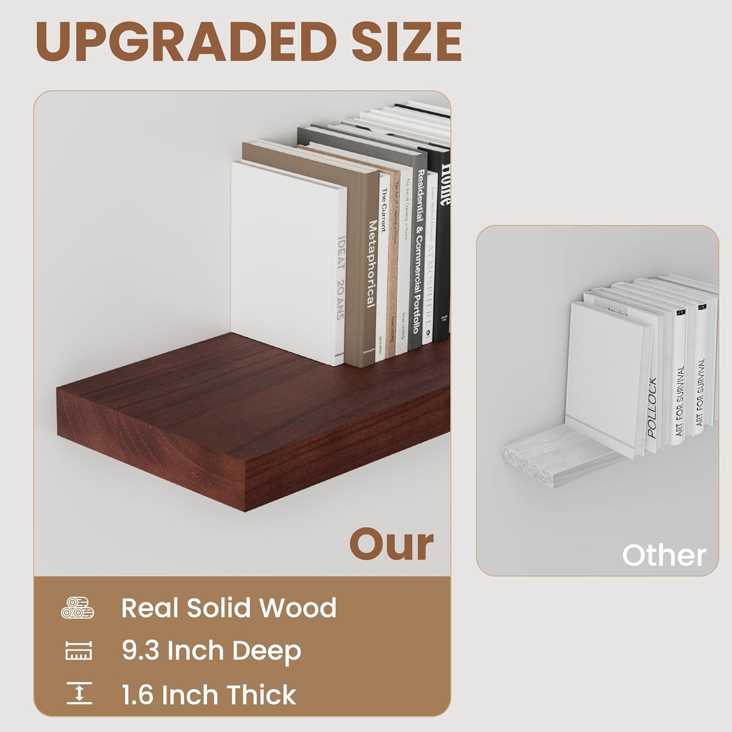 Rustic Solid Wood Floating Shelves Set of 2