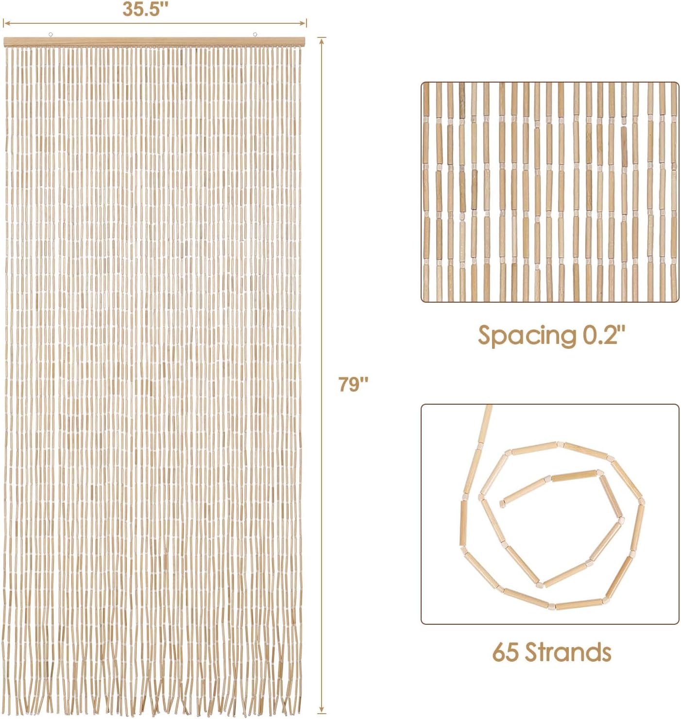 BECHAEO Bamboo Beaded Curtain for Doorway 355 x 75 Inches