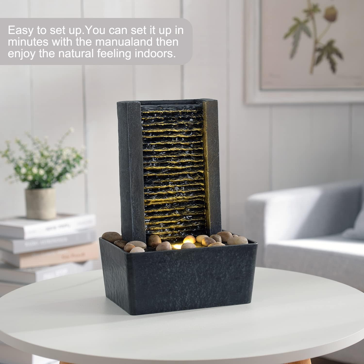 Haobos Indoor Fountain with LED Light and Cobble Design
