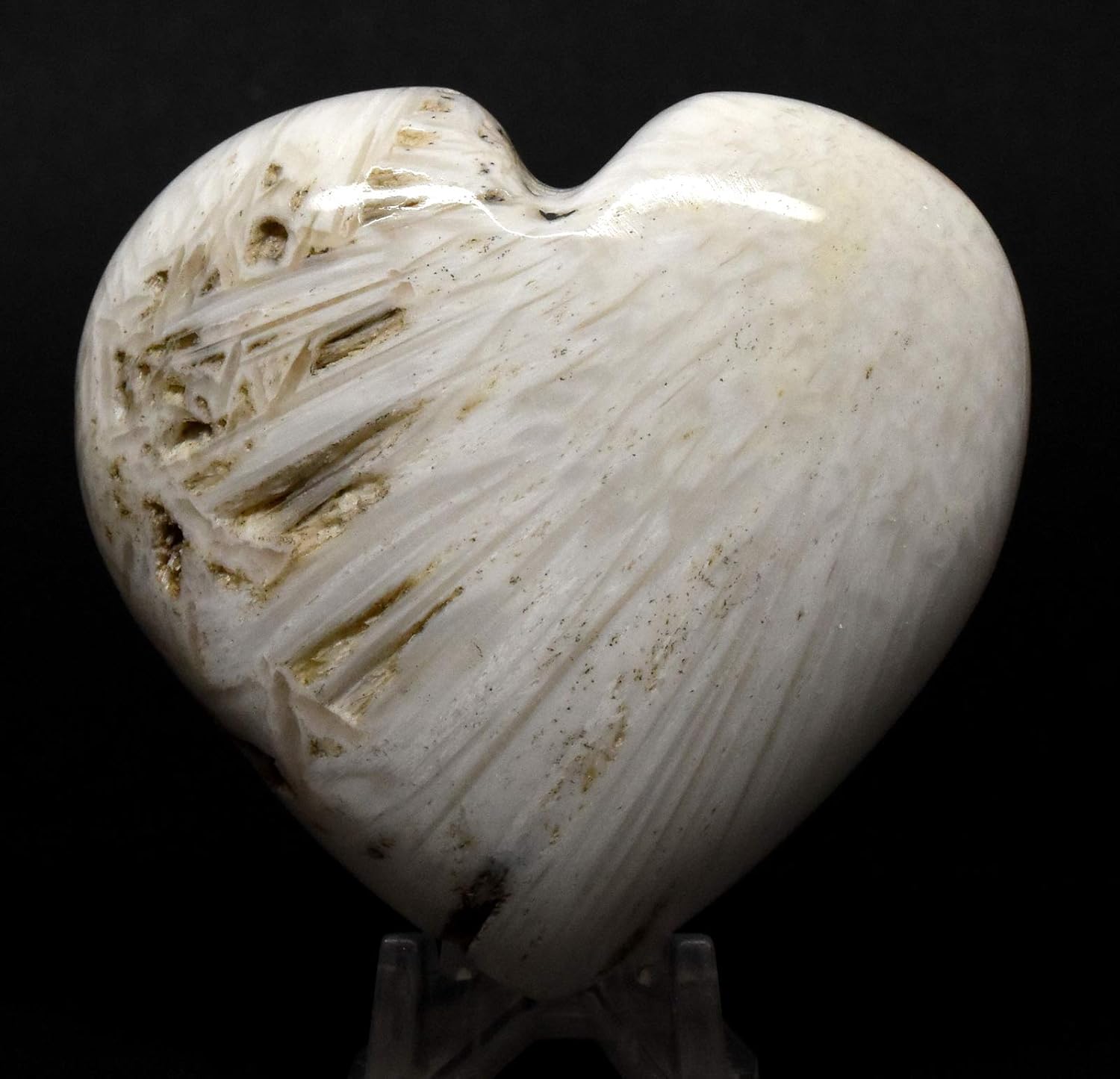 25 Inch White Scolecite Heart with Stand