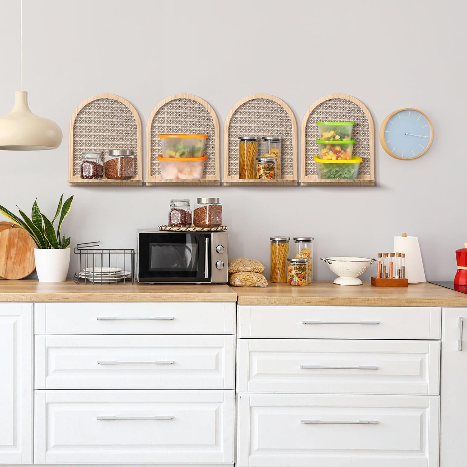 Karenhi 4 Pcs Boho Rattan Wall Shelf Decor