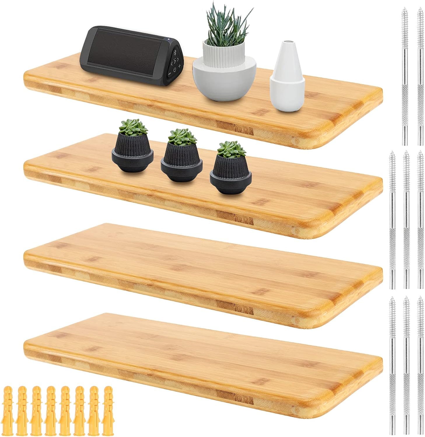 JOIKIT 4 Piece 16 Inch Bamboo Floating Shelves Wall Mounted