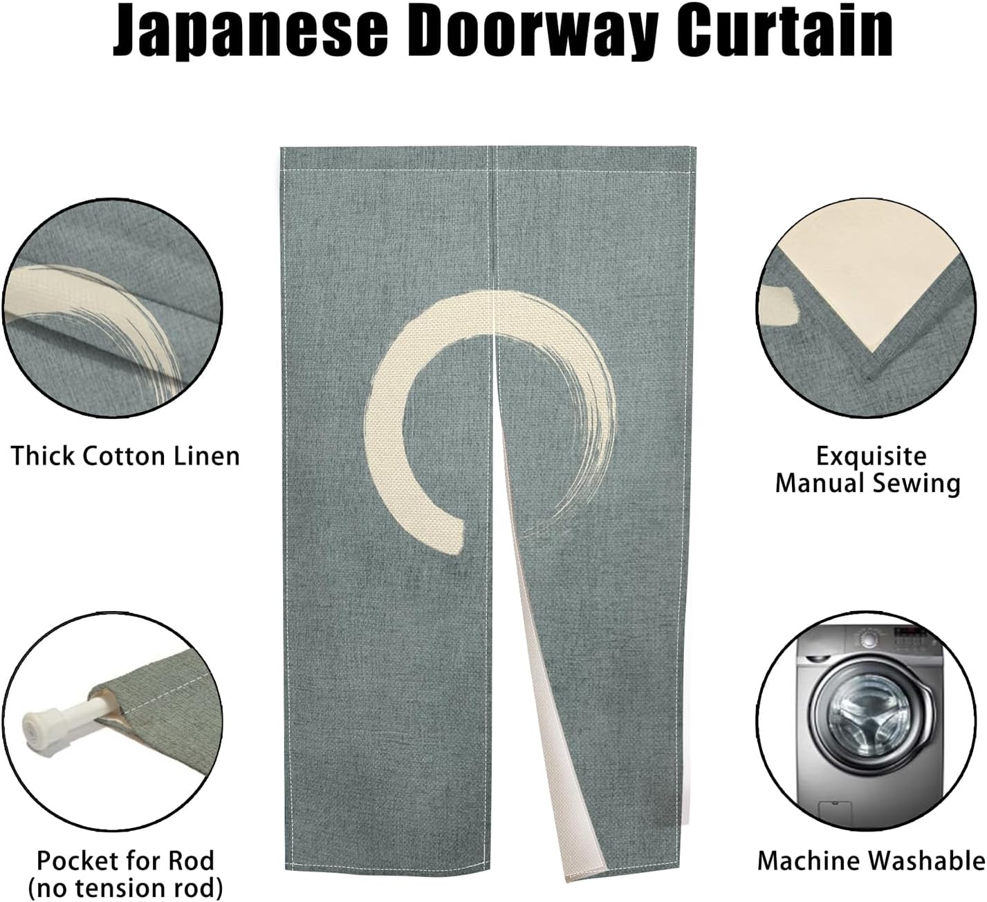 Japanese Noren Door Curtain Green Circle Print 34x60 Inches