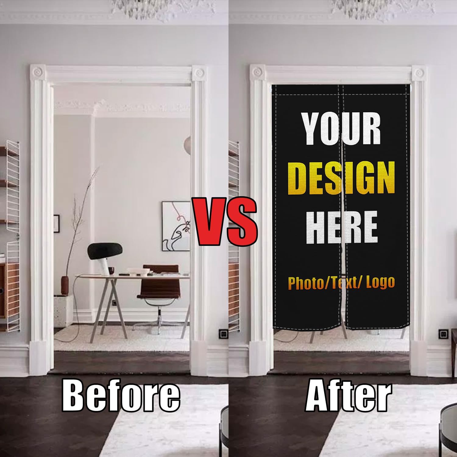 Leowefowa Custom Double Sided Noren Curtain Panel with Photo Text Logo