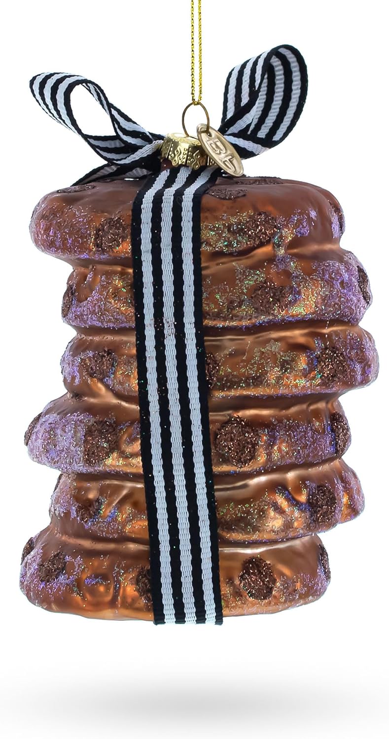 Delectable Chocolate Chip Cookies Glass Christmas Ornament 1
