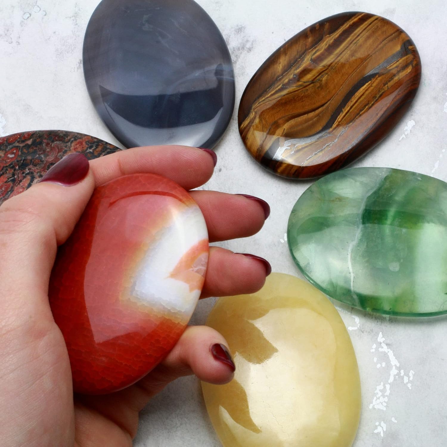 CrystalAge White Zebra Jasper Palm Stone