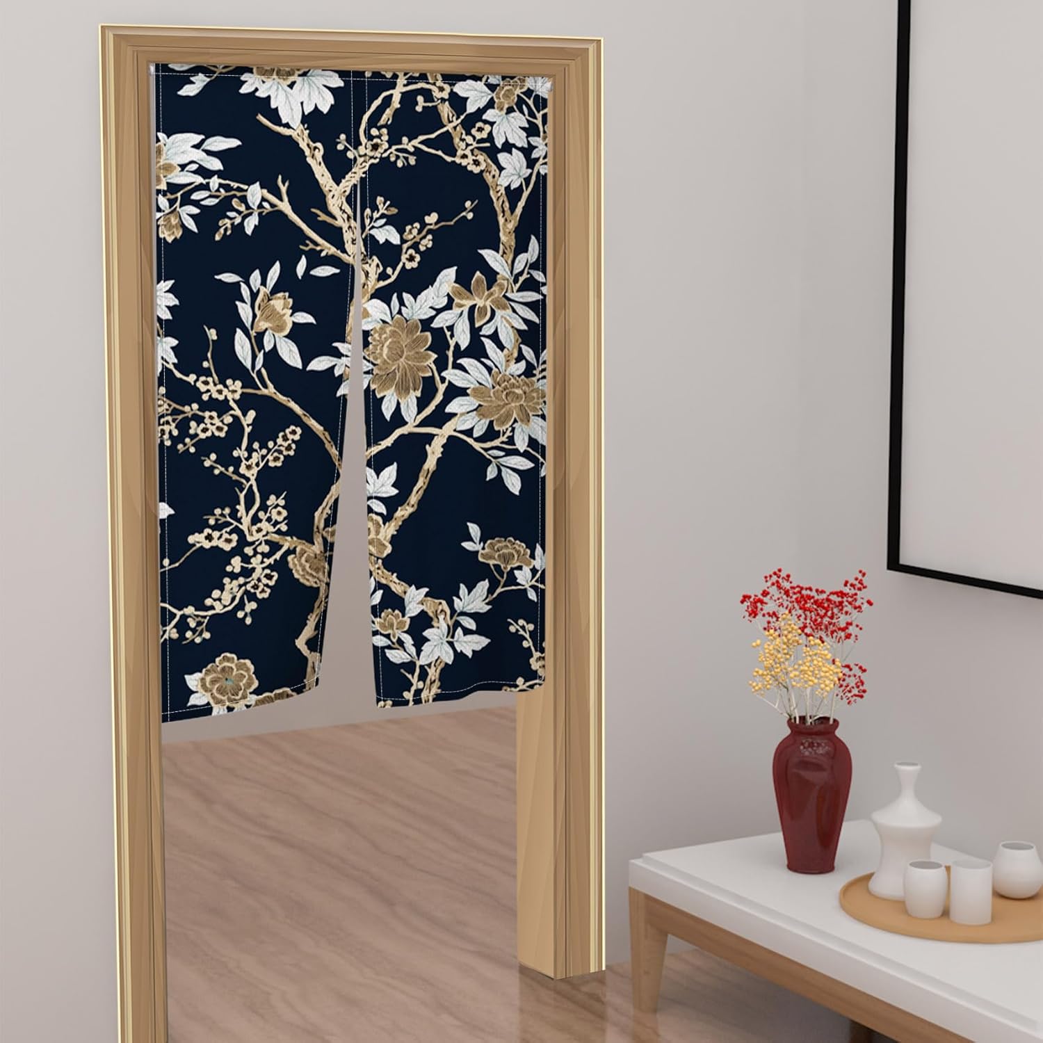 Japanese Doorway Curtain Panel 34x60 Inches Bloomy Flowers
