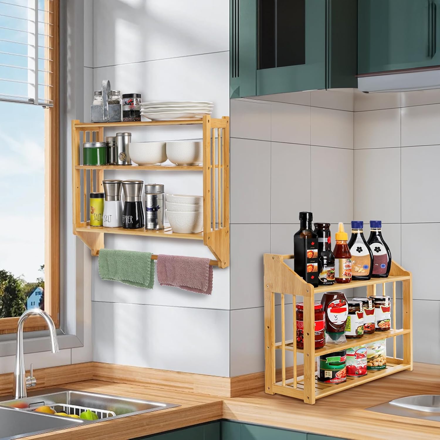 Goaste Bamboo Wall Mounted 3 Tier Shelf Organizer