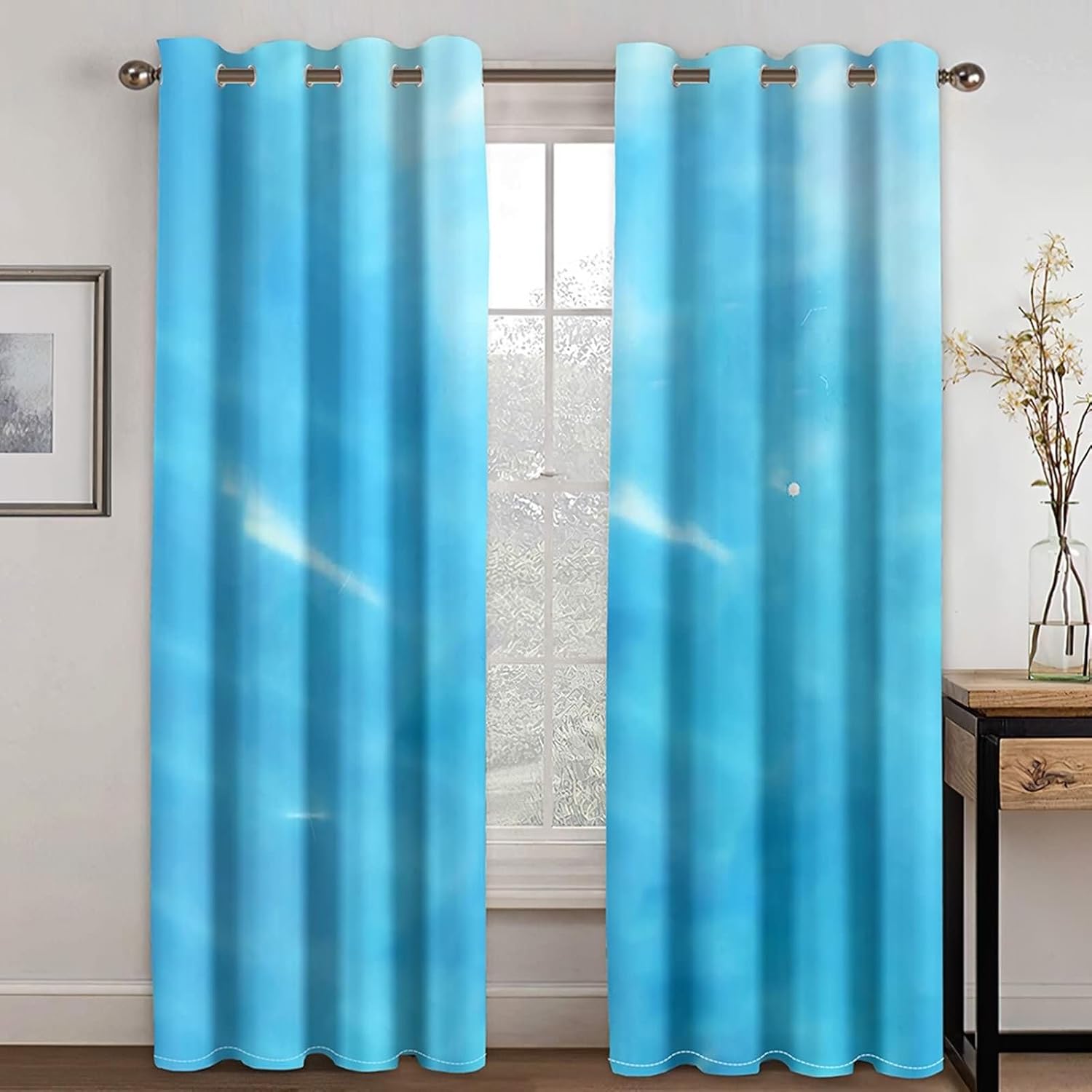 Homxi Blackout 2 Panel Set for Balcony Sea Blue Grommet Curtains