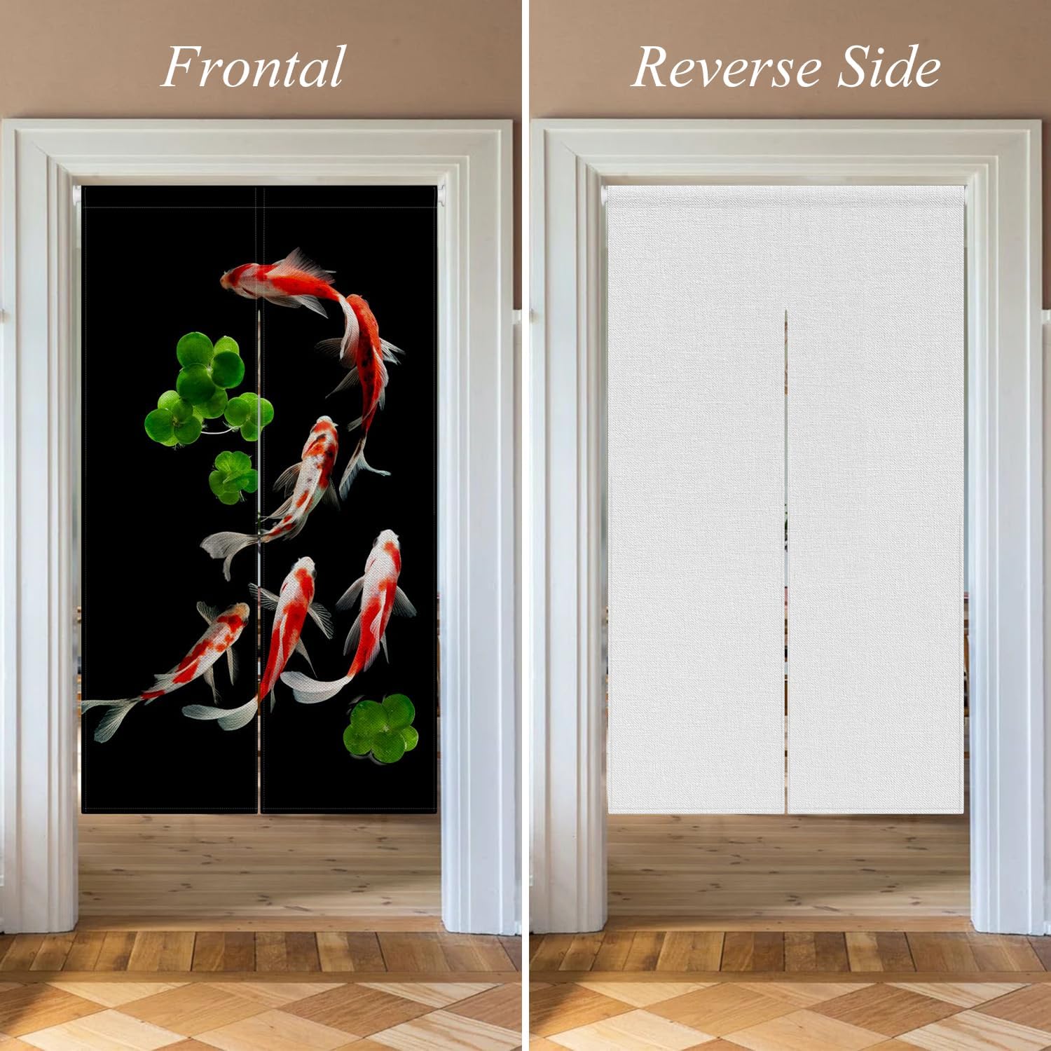 Japanese Noren Door Curtain with Golden Koi Pattern
