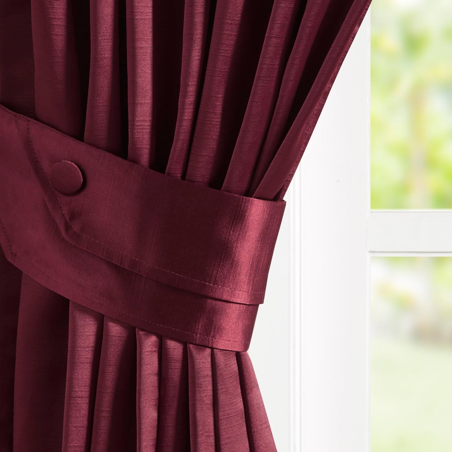 Elegant Burgundy Pleat Curtain Panel with Tieback