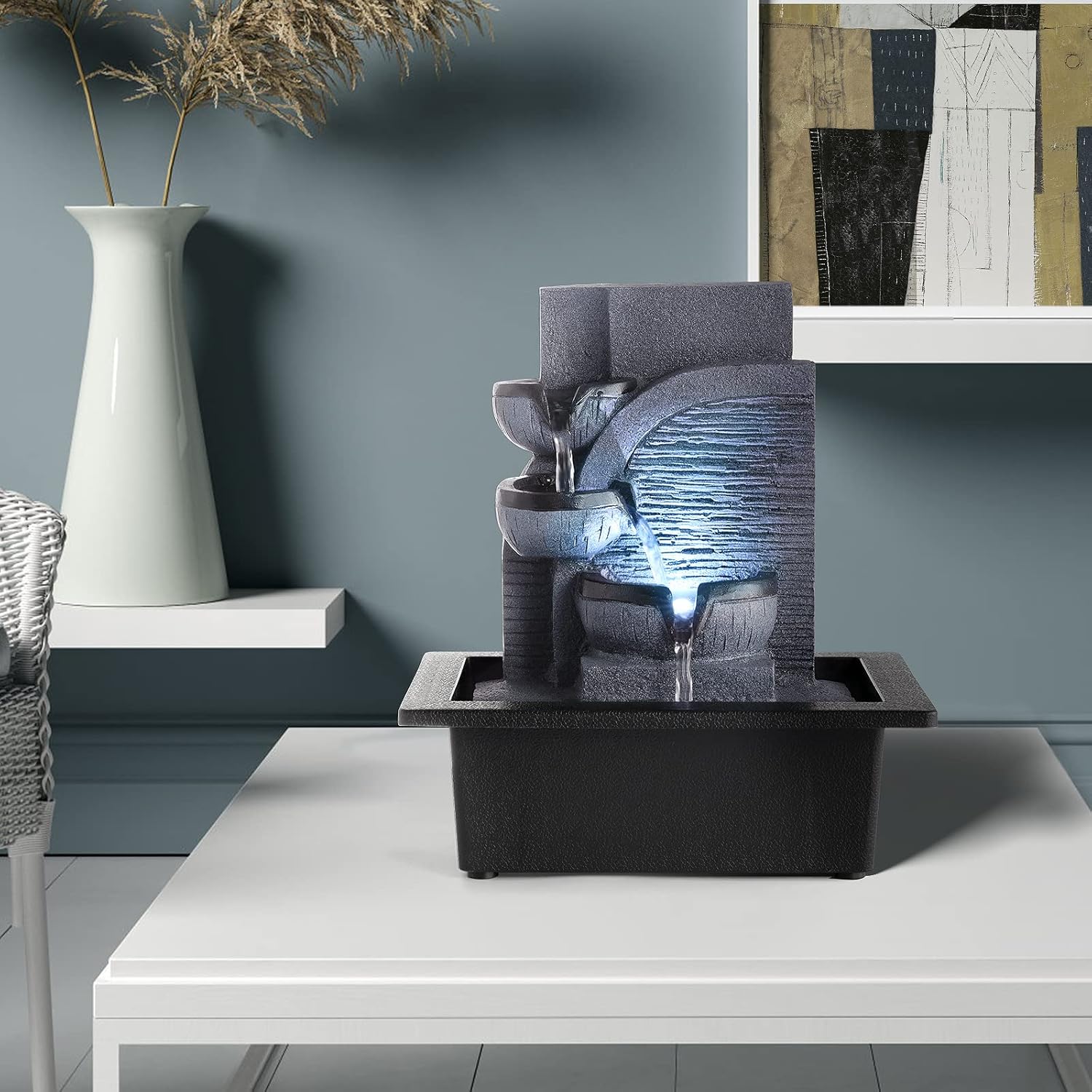 WICHEMI Indoor Waterfall Fountain with LED Light
