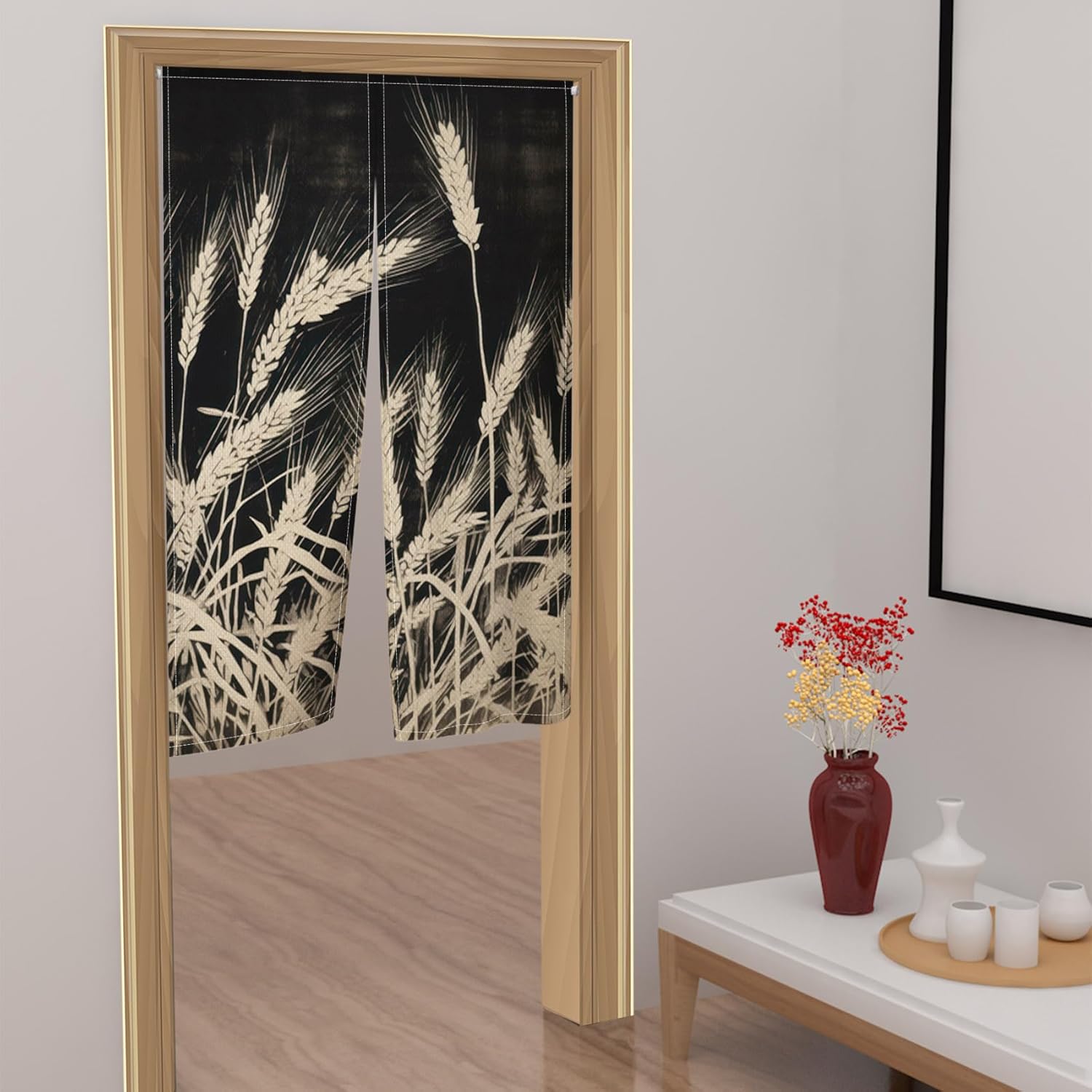 Japanese Style Doorway Curtain Privacy Divider Noren Panel 34x60 Wheat