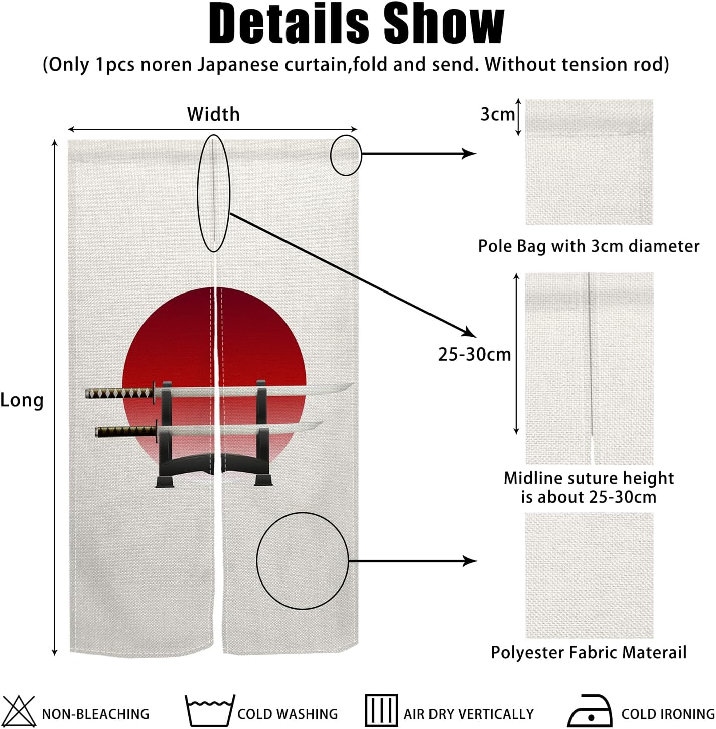 Japanese Style Traditional Noren Door Curtain Red Sun Pattern