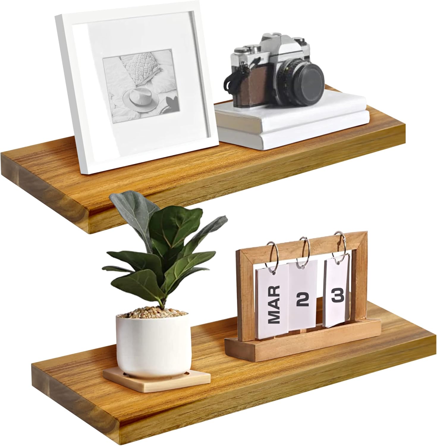 Teak Wood Floating Shelves 17x67 Pack of 2