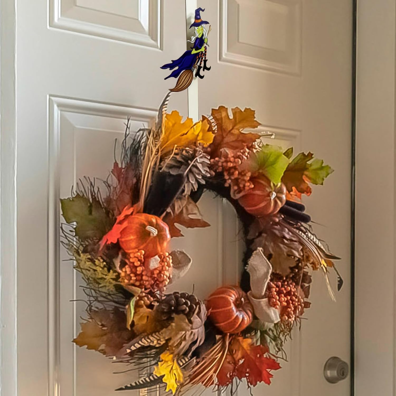 2 Pack Fall Wreath Door Hanger with Pumpkin Witch