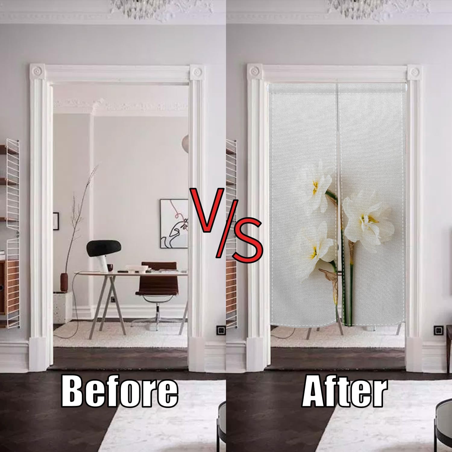 Japanese Noren Door Curtain with Bloomy Flower Print