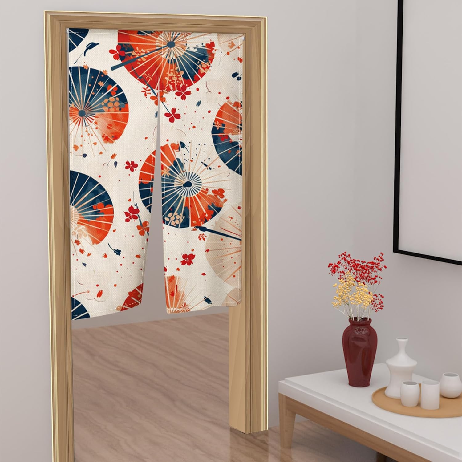 Leowefowa Japanese Noren Door Curtain Red Blue Pattern 34x60