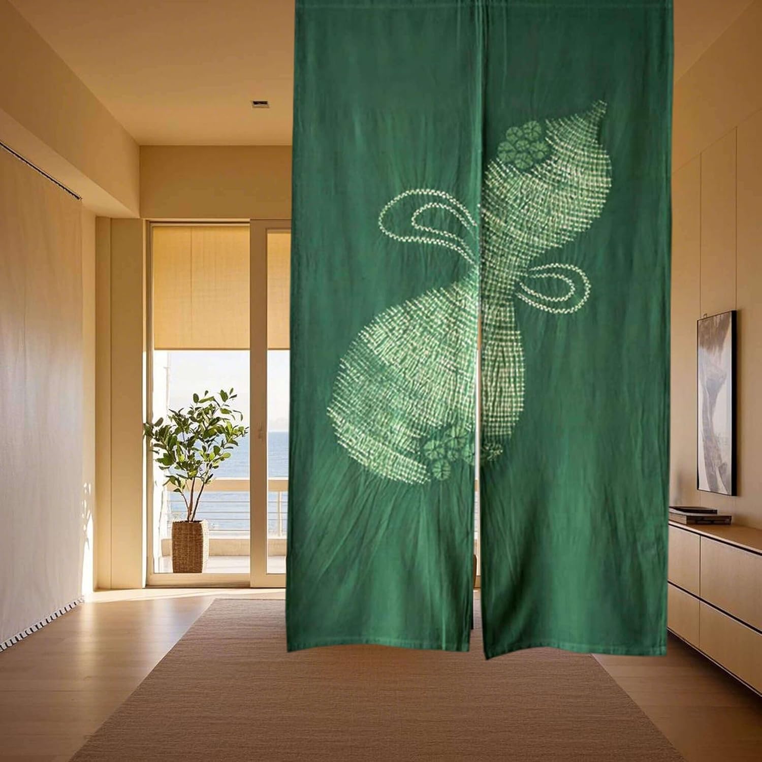 Hand Dyed Noren Japanese Door Curtain in Green 335x59in