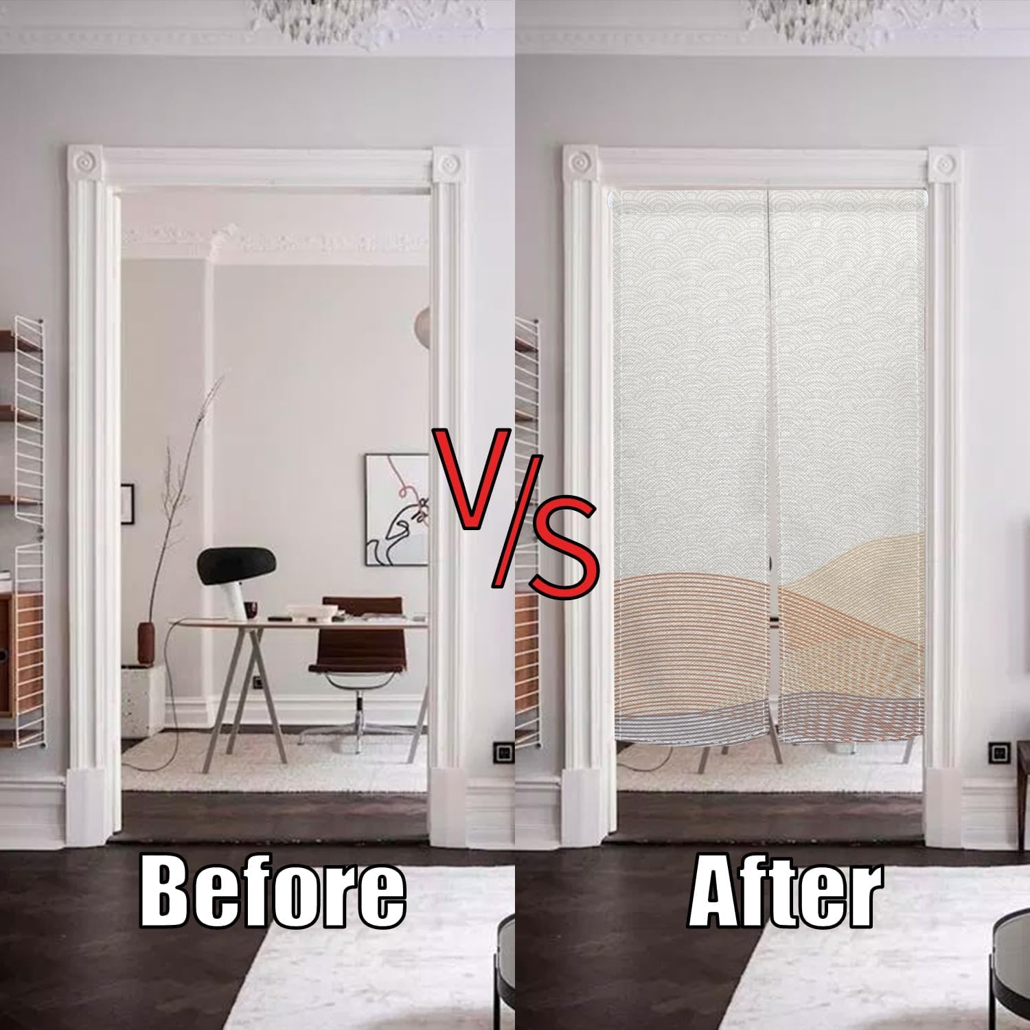 Japanese Noren Door Curtain Khaki Wave Design 34x48 Inches