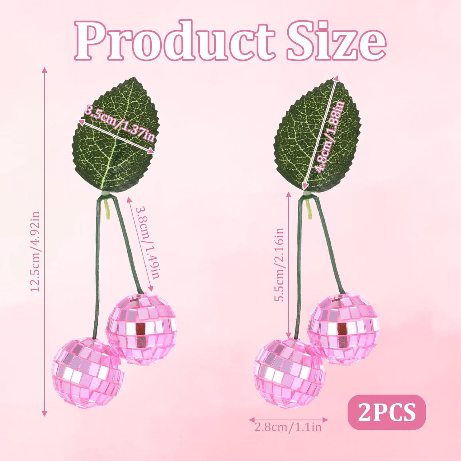 2Pcs Small Cherry Disco Ball Decor Pink
