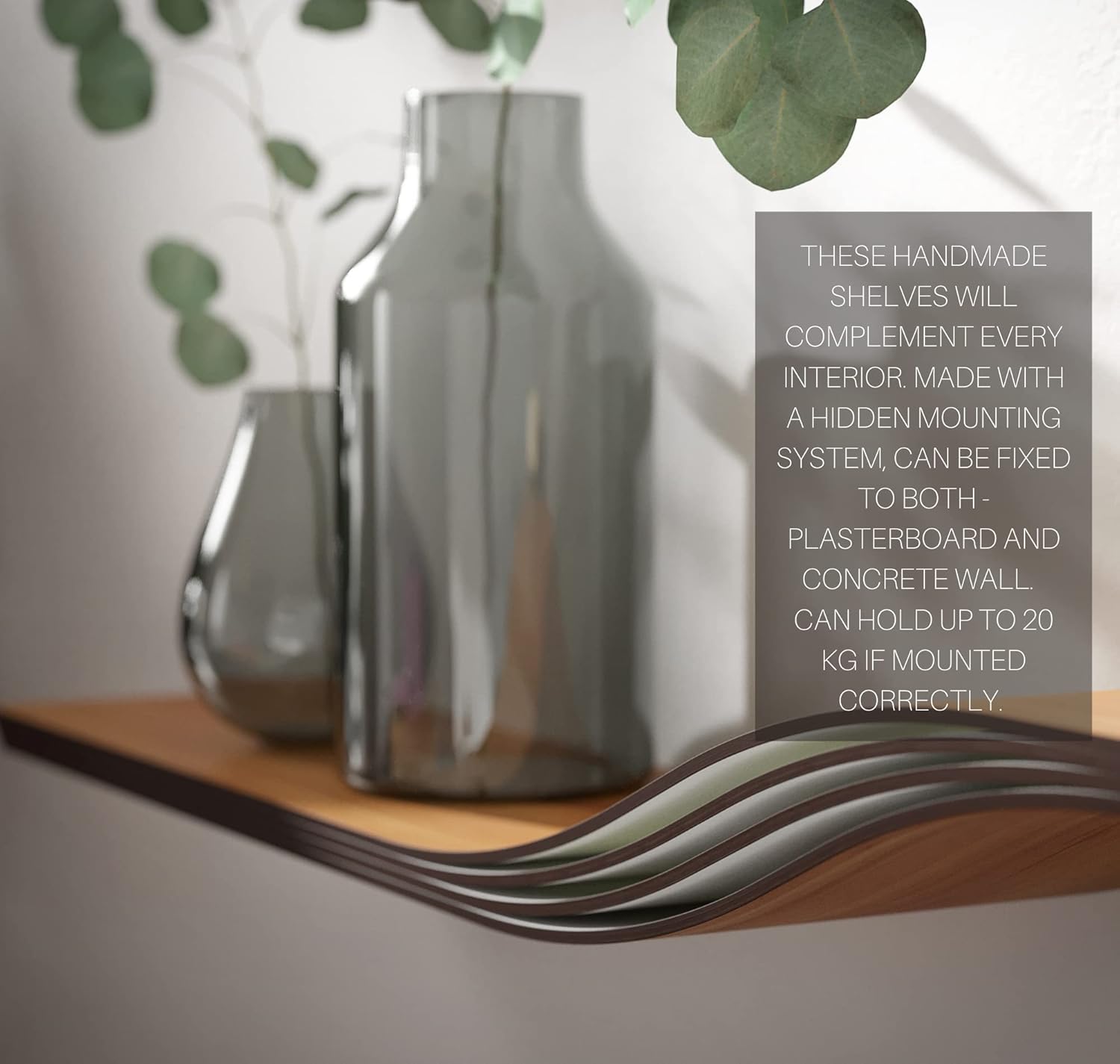 EWART WOODS 36 Inch Floating Shelf with Curved Design