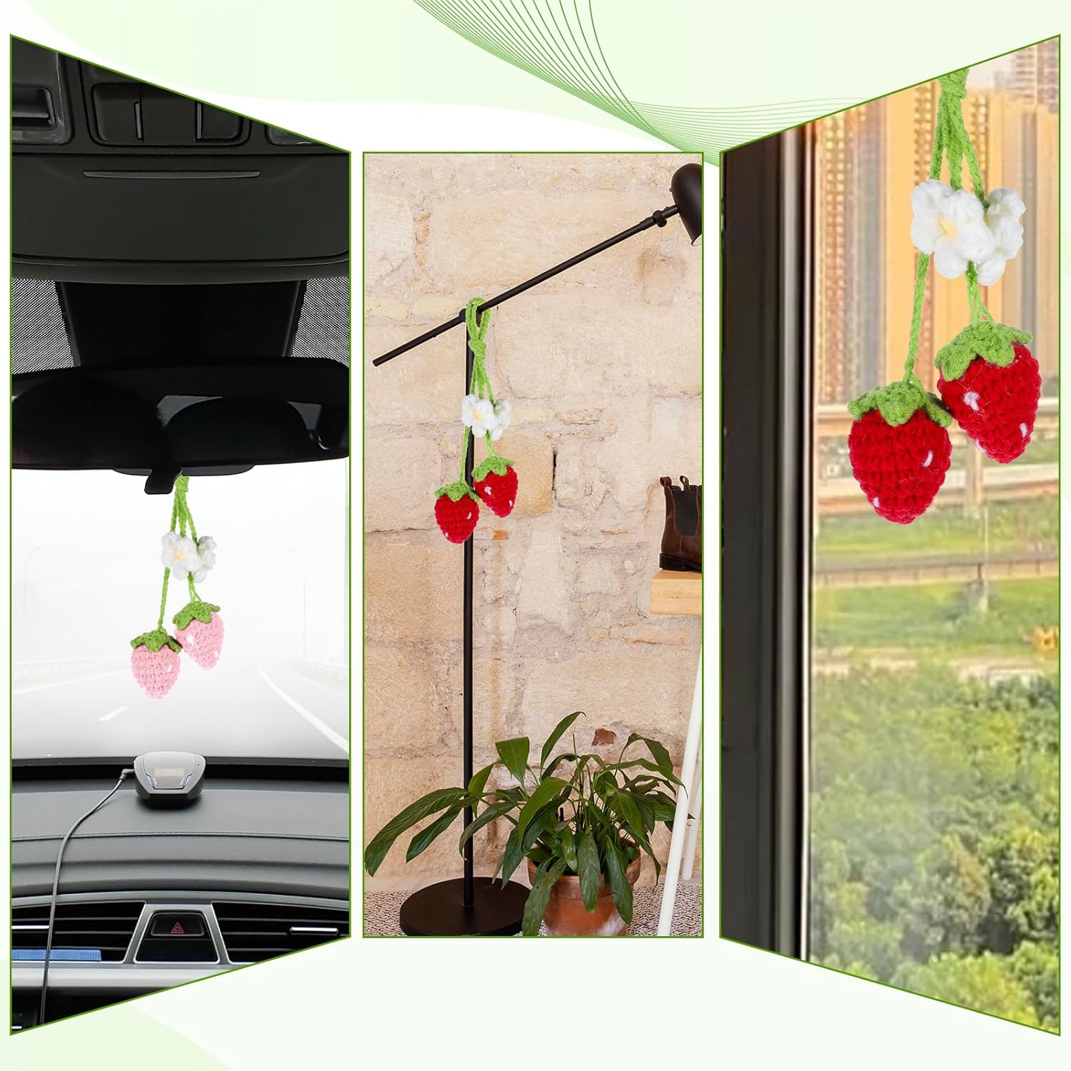 4 PCS Crochet Strawberry Car Hanging Ornaments