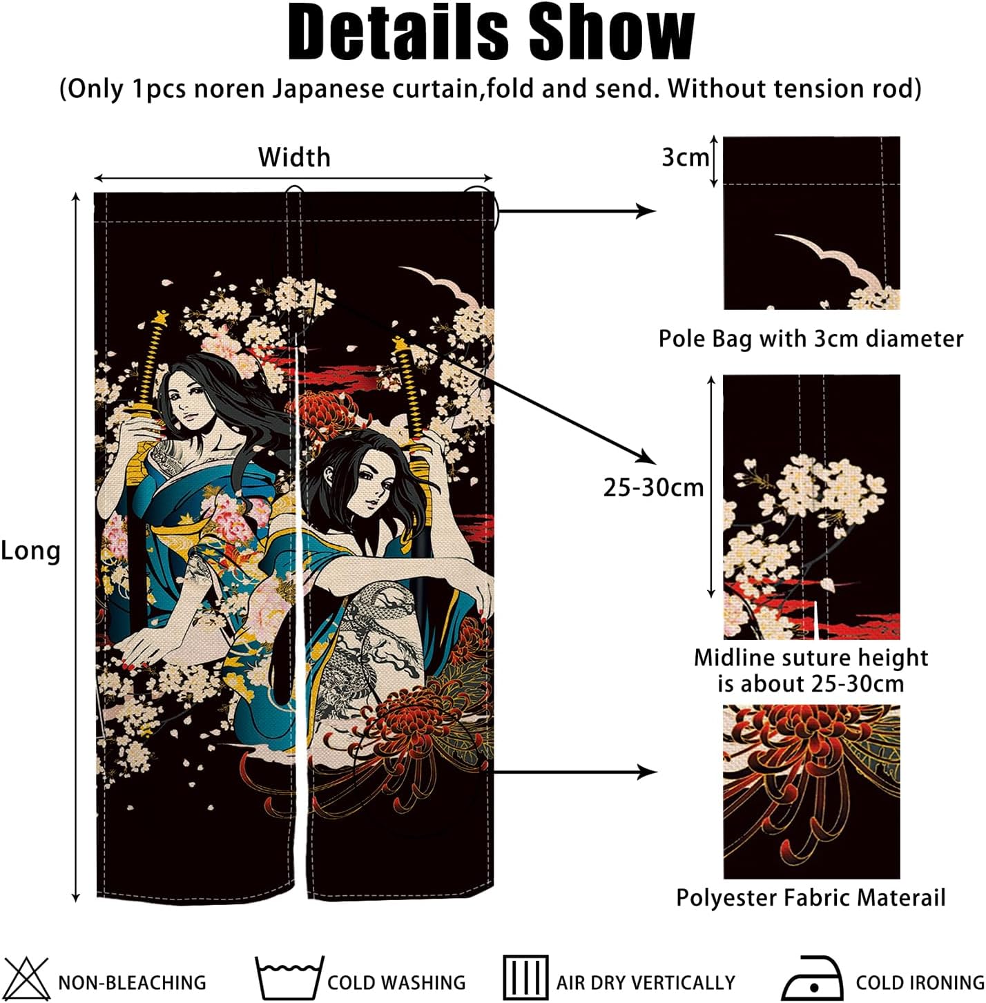 Japanese Style Door Curtain with Ukiyoe Pattern