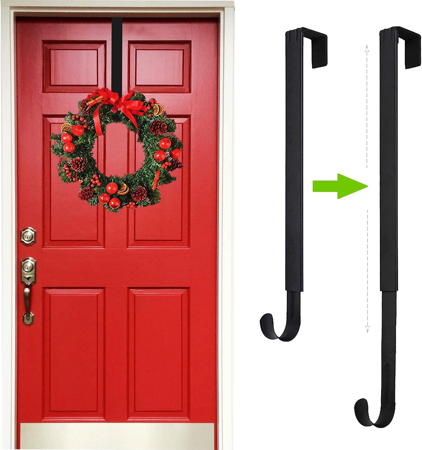 Adjustable Wreath Hanger Front Door Black 15-25 Inches