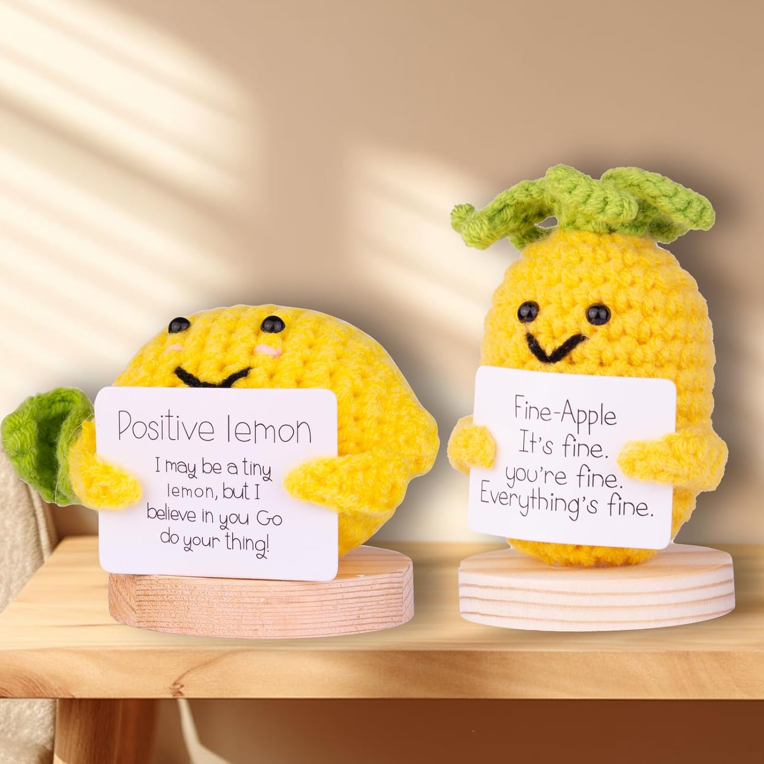 Handcrafted Emotional Support Pineapple Knit Ornament with Card and Base
