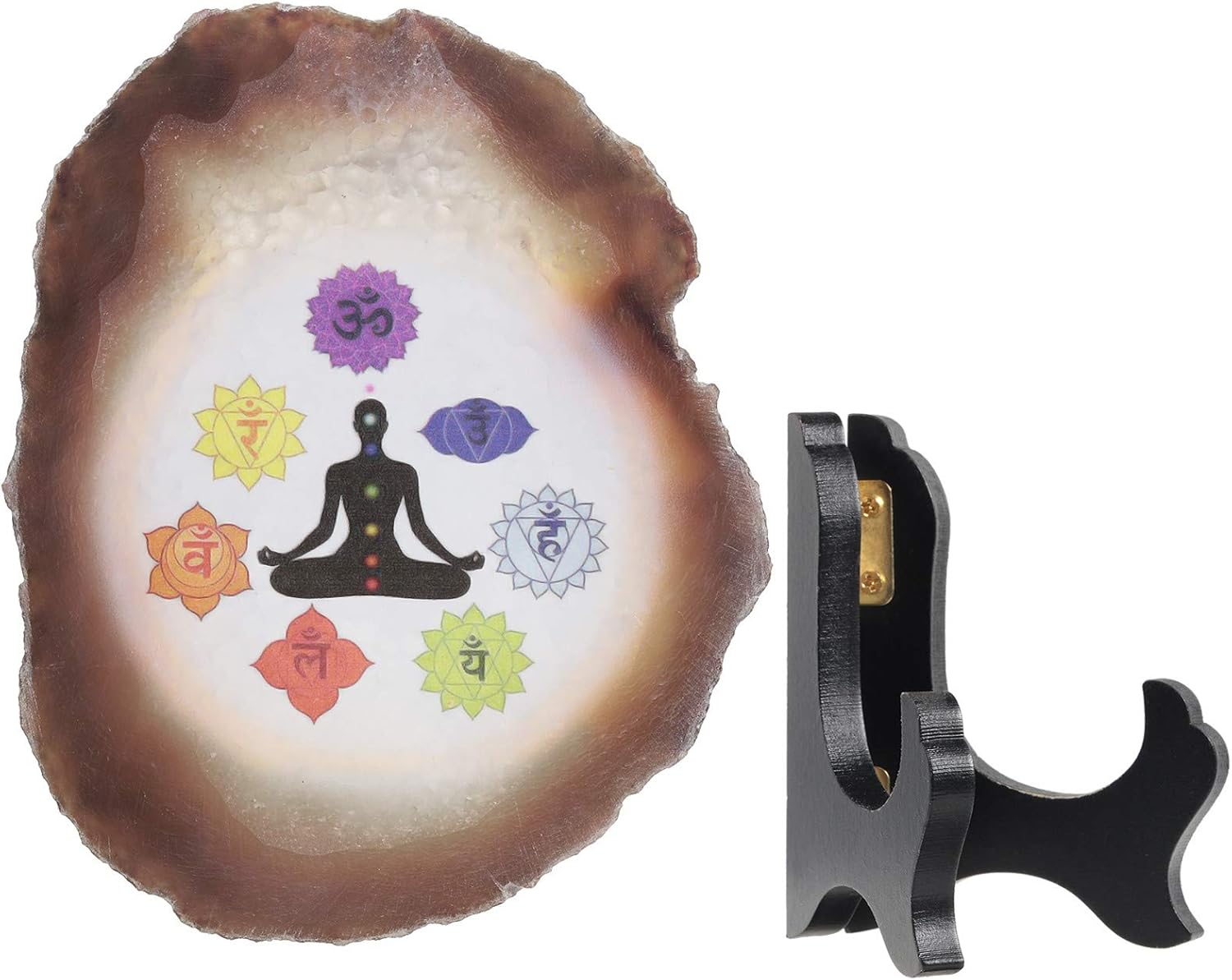 Rockcloud 7 Chakra Agate Slab Display with Wooden Stand