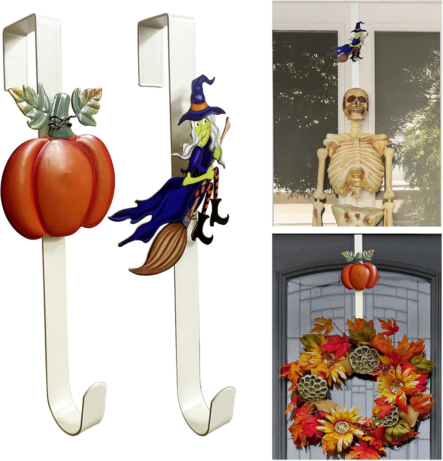 2 Pack Fall Wreath Door Hanger with Pumpkin Witch