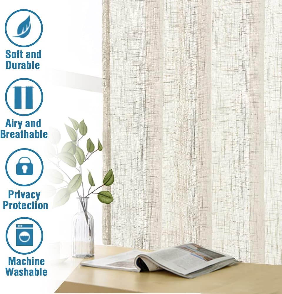 HVERSAILTEX Natural Linen Blended Curtains Burlap Textured Ivory 52 x 108