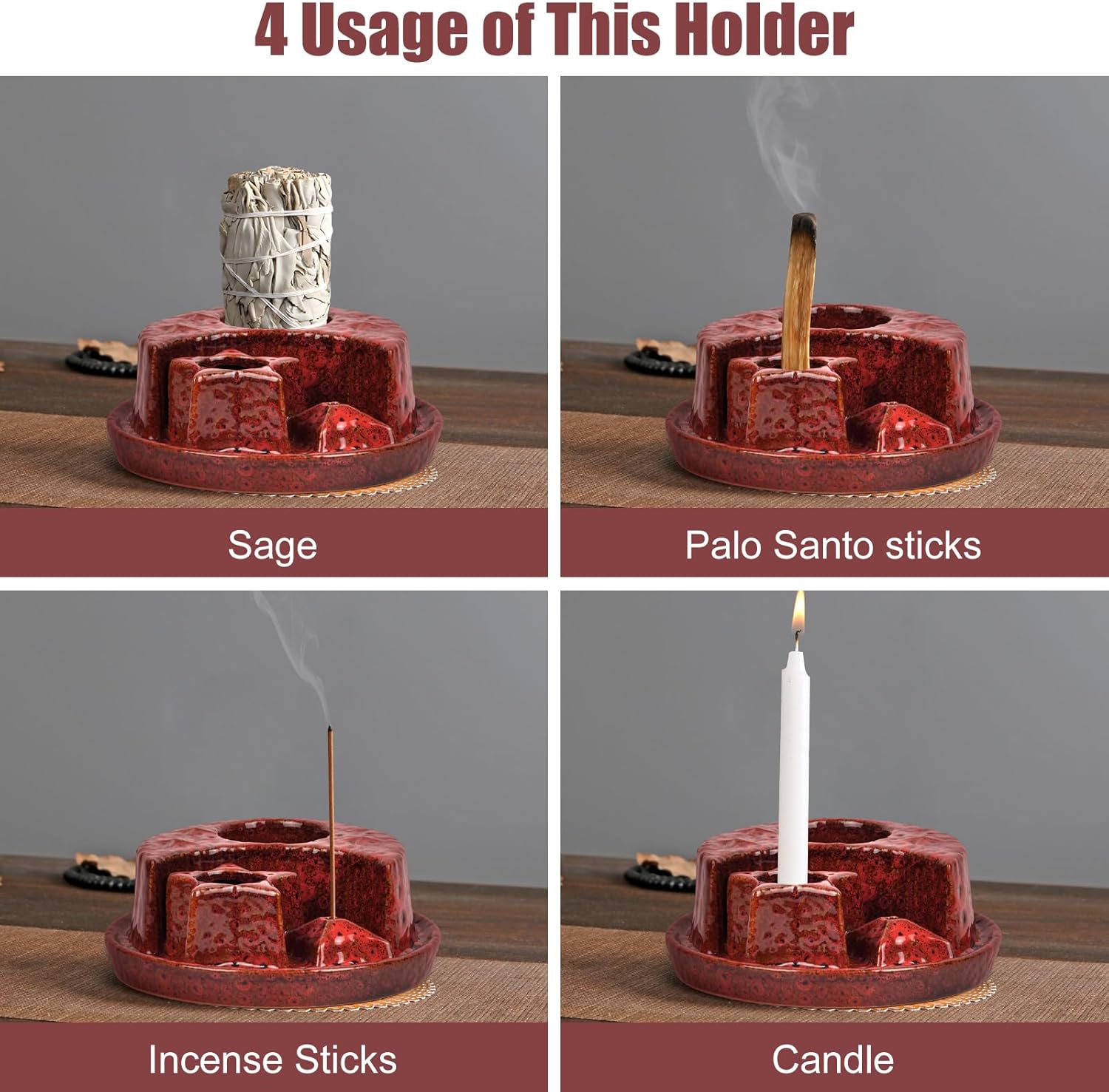 4 in 1 Incense Holder with Ceramic Ash Tray