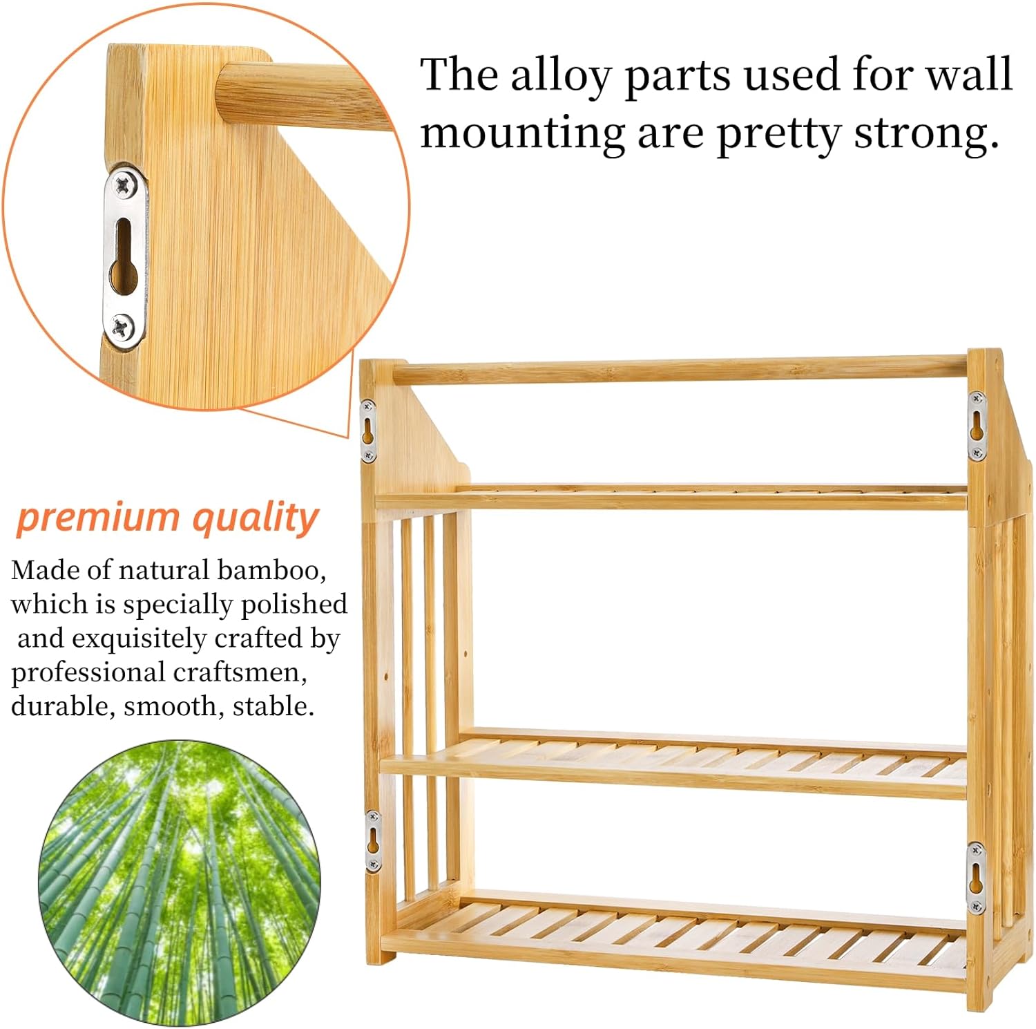 Goaste Bamboo Wall Mounted 3 Tier Shelf Organizer