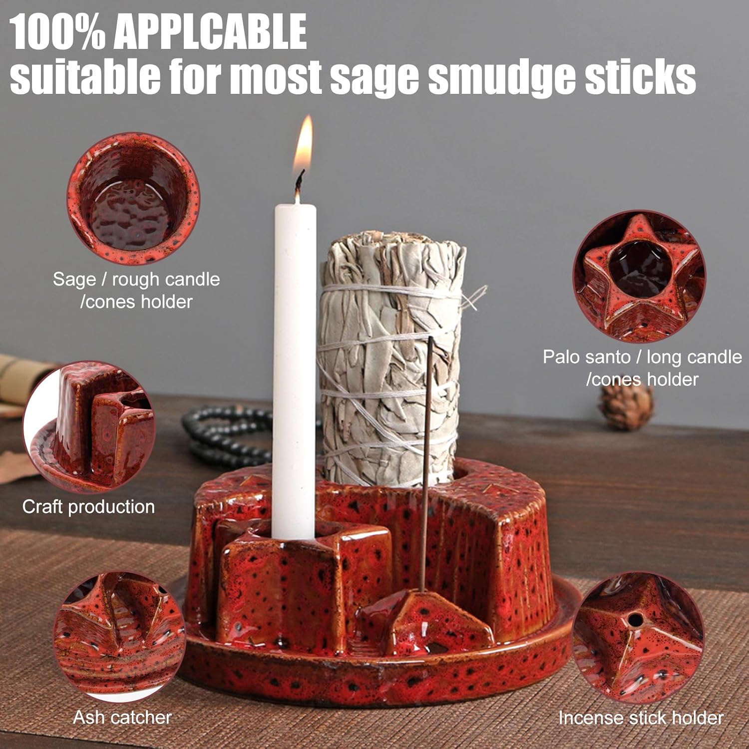 4 in 1 Incense Holder with Ceramic Ash Tray