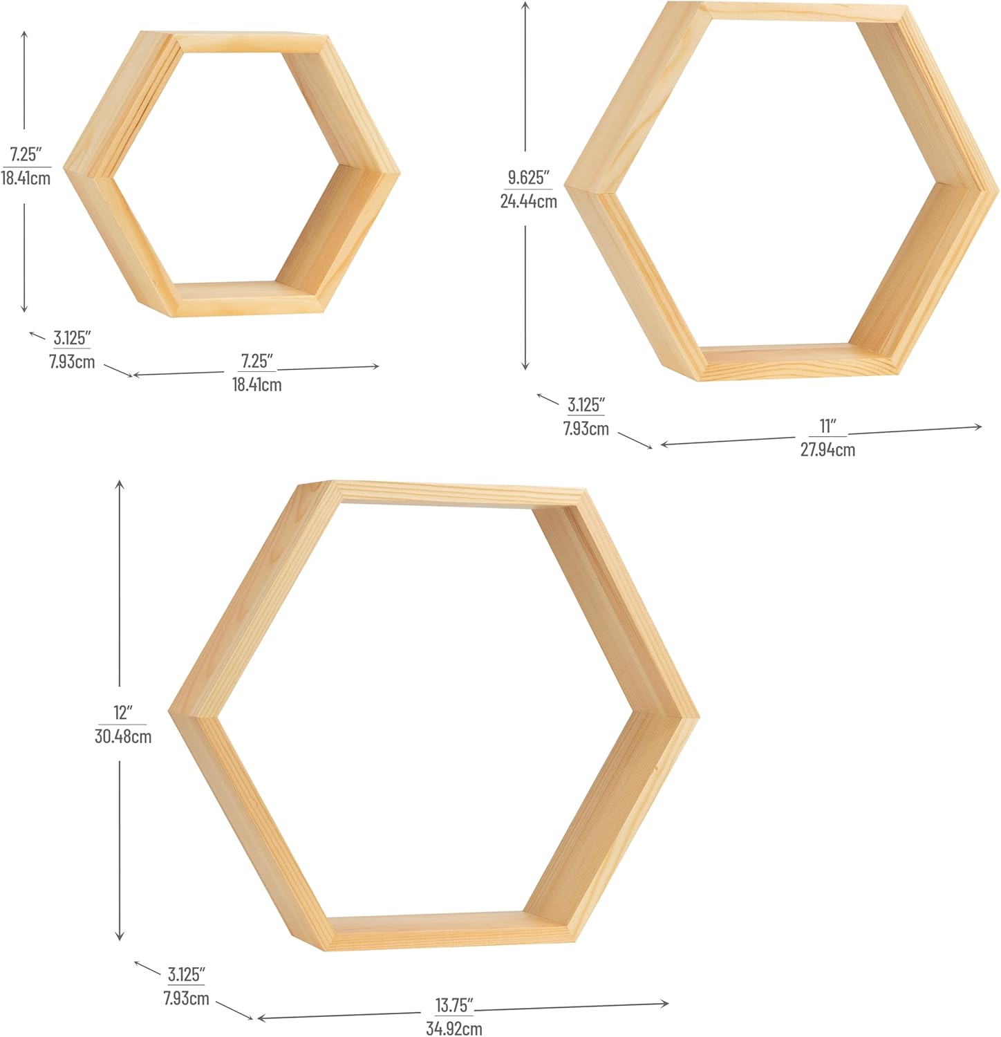 Mind Reader Hexagon Floating Shelves Set of 3 Brown