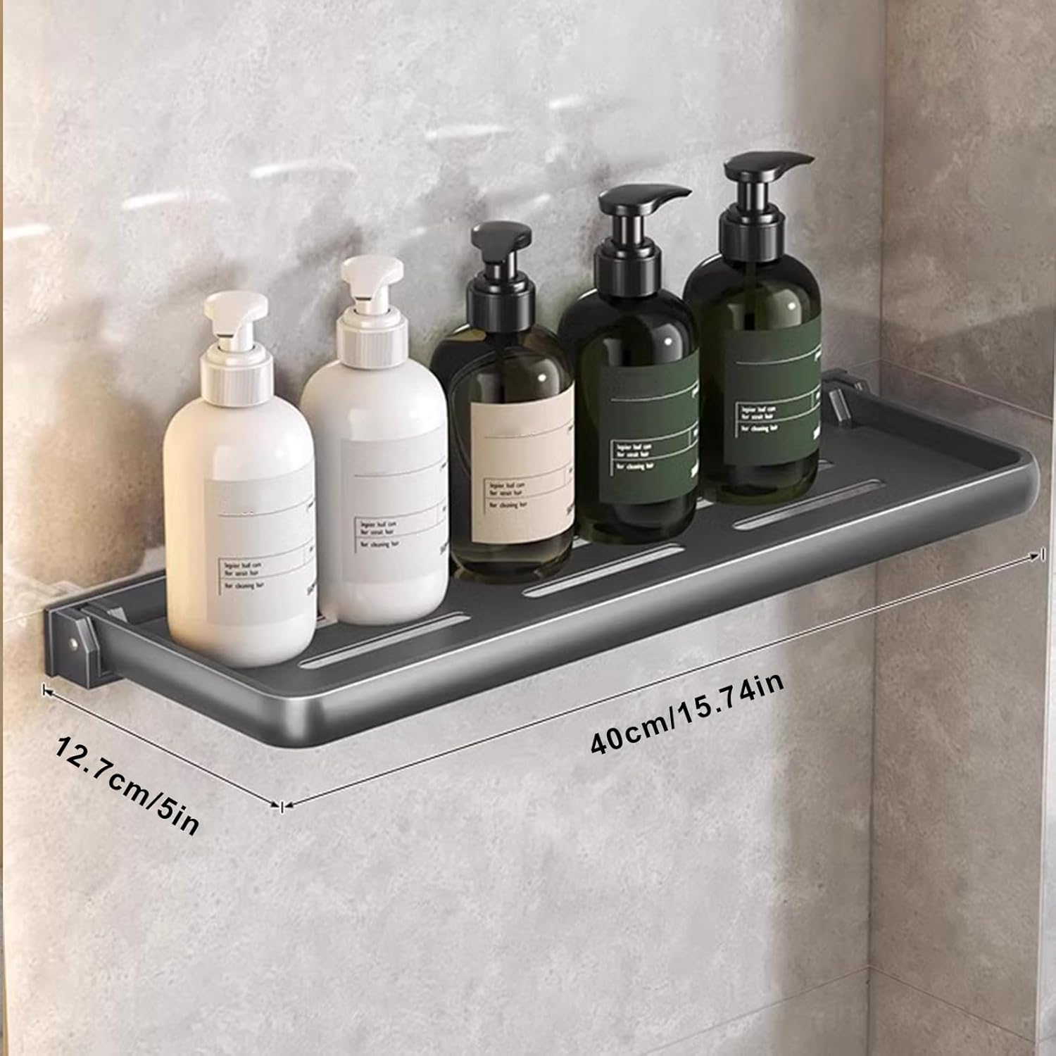 2 Pack Dark Gray Aluminum Foldable Wall Mounted Floating Shelves Set