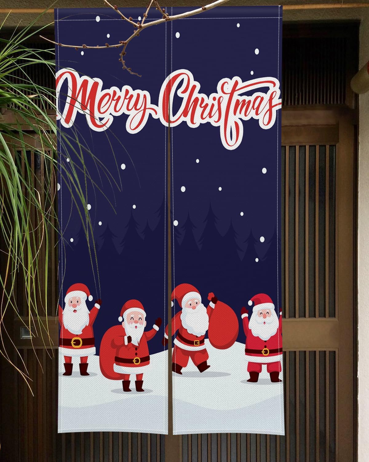 Japanese Noren Door Curtain with Snowman Christmas Design