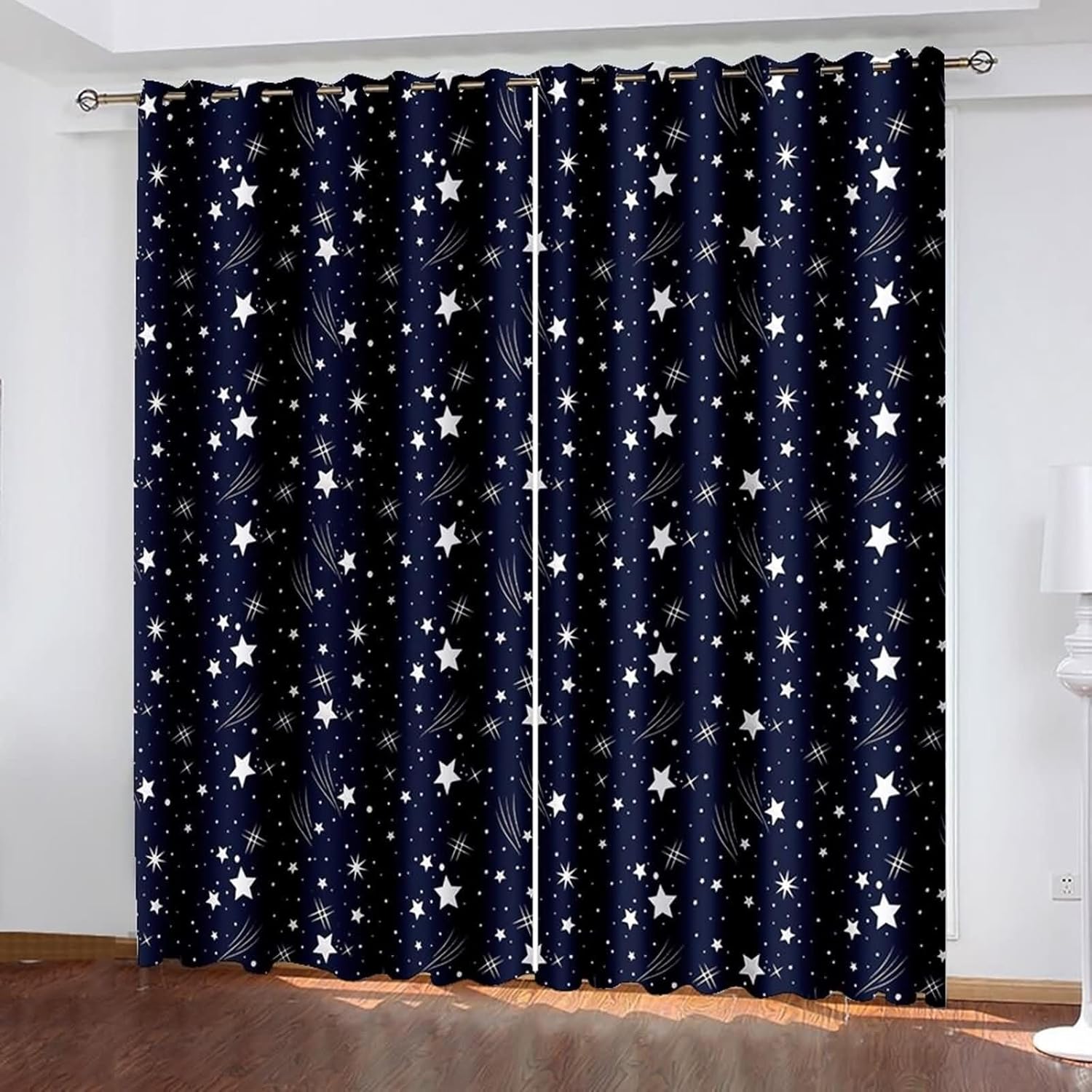 Homxi 2 Panel Balcony Curtains Blackout Navy Blue White Eyelet Starry Sky