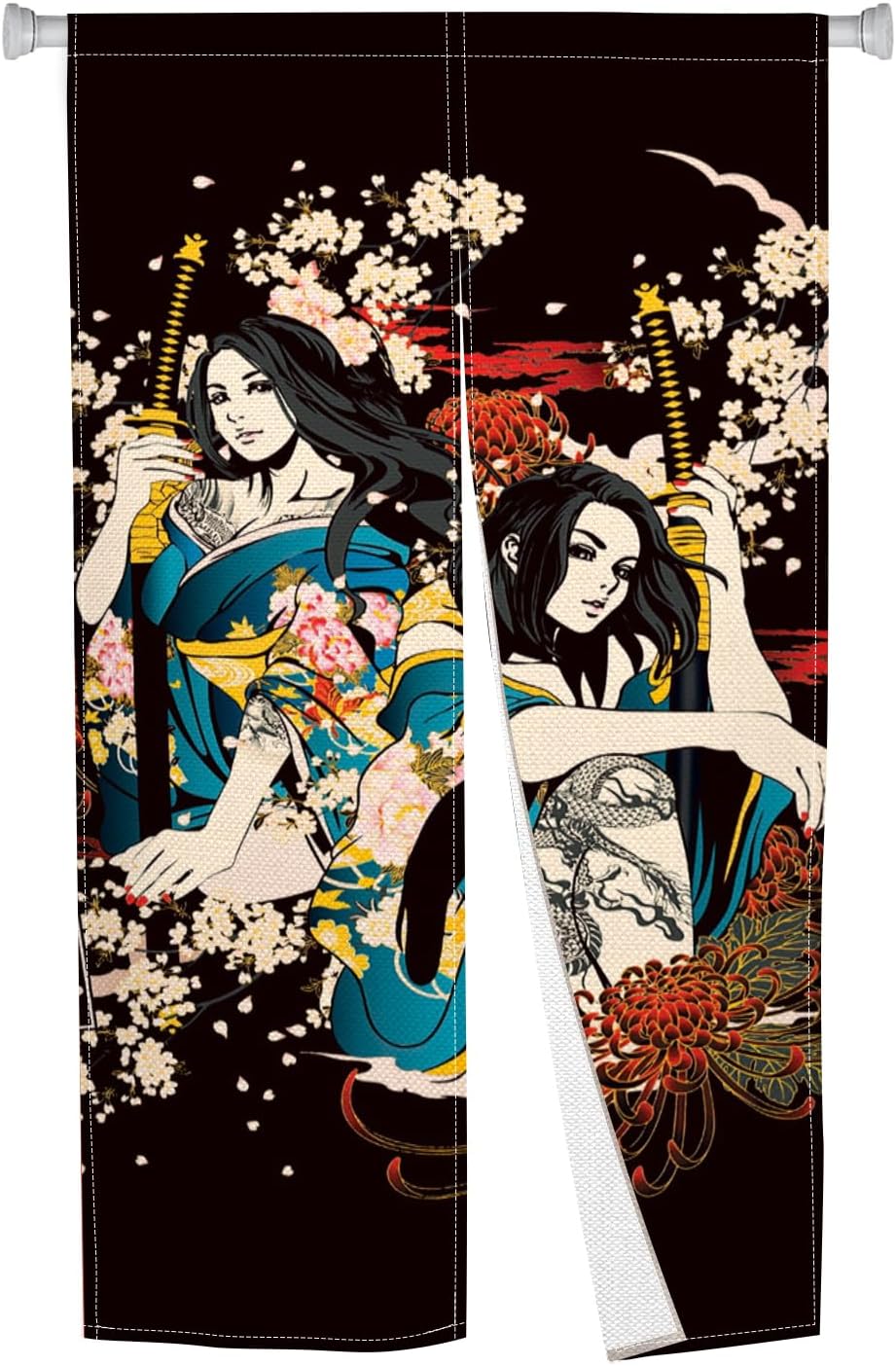 Japanese Style Door Curtain with Ukiyoe Pattern
