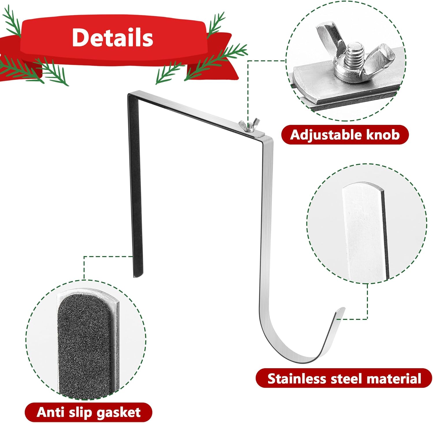 Christmas Headstone Wreath Hanger - Adjustable 6-11 Inch