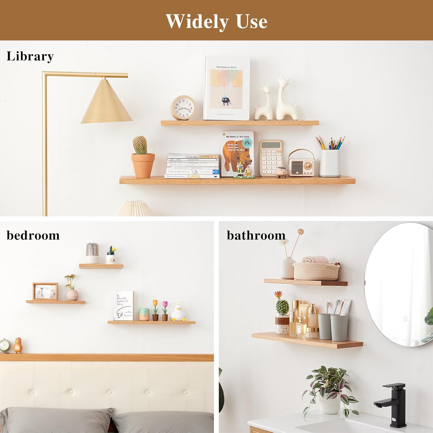Sikflmi Oak Floating Shelves 12 Inch Wall Shelf